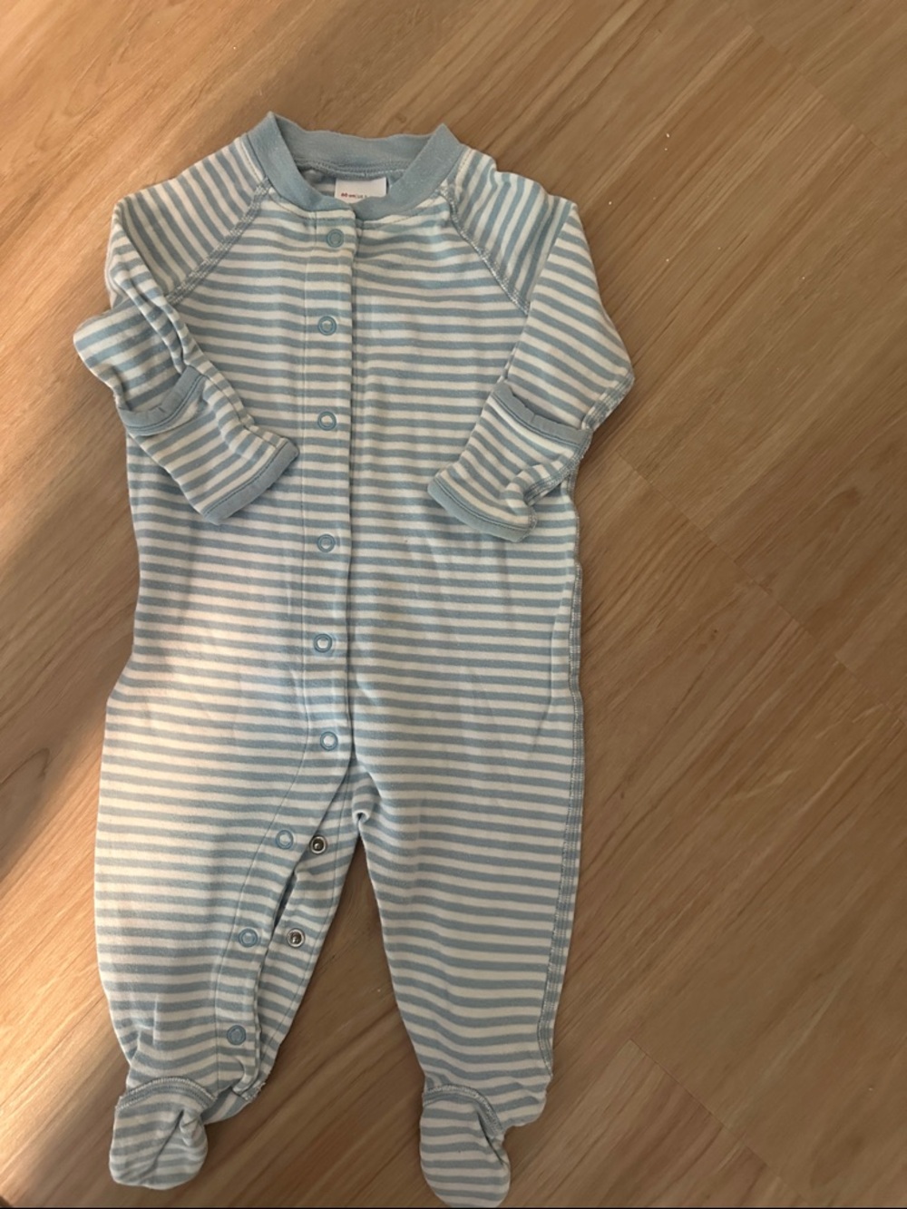 Hanna Andersson Light Blue & White Striped Footed One-Piece